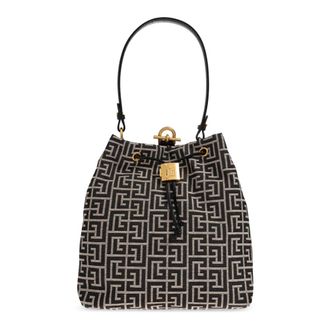 Balmain Bucket Bags, female, Black, Size: ONE SIZE Pulse Monogram Jacquard Backpack