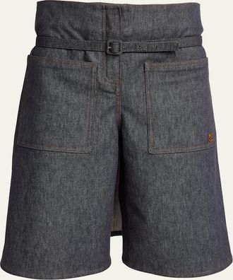 Courr&egrave;ges Denim Back Panel Bermuda Shorts With Belt