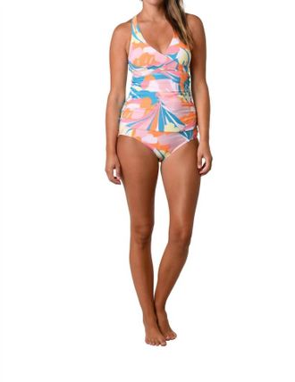Jantzen Wrap X-Back Tankini Bikini Swim Top In Palms
