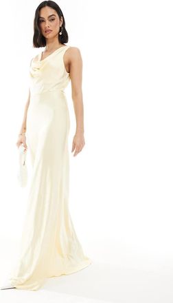 Six Stories Vestito lungo da damigella donore in raso color limone con scollo ad anello-Giallo