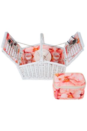 Ambia Home Picknickkorb, Rosa, Weiß, Holz, Metall, Textil, Keramik, 25-teilig, Weide, massiv, 30x20-26-44x45 cm, Freizeit & Co, Camping