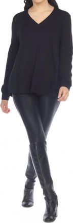 Joseph Ribkoff Mixed Panels V-Neck Long Sleeve Top In Black