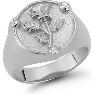 Glaze Jewelry Cubic Zirconia Rose Signet Ring in Silver at Nordstrom Rack, Size 8