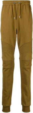Balmain Geribbelde Groene Flock Sweatpant - Heren - Sweatpants - Groen - XL - Katoen - Broeken