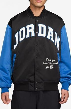Nike Jordan Brooklyn Collegiate Varsity Jacket in Black/Sport Blue at Nordstrom Rack, Size Xx-Large