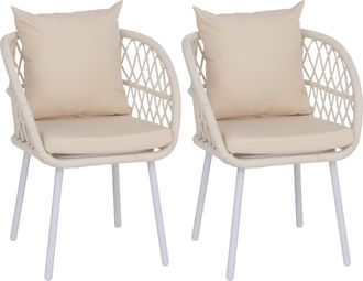 Hhg [nunca Usado] Juego De 2 Sillas De Jard&iacute;n Hhg-393, Sillones De Jard&iacute;n Con Reposabrazos, Estructura De Aluminio Con Trenzado De Cuerda Rope, Estructura