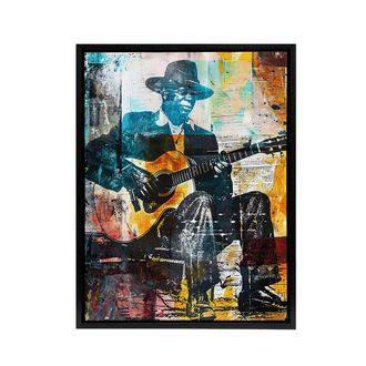 Artery8 Blues Music Guitar Player Upcycle Framed Canvas Wall Art Print | Size: W24 x H32