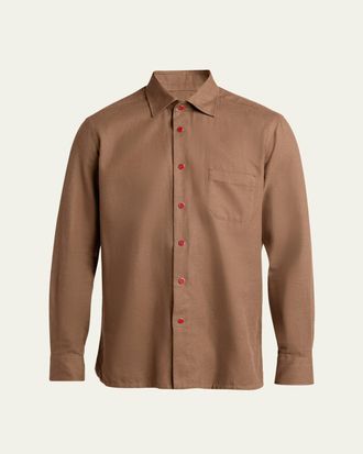 Kiton Mens Solid Cotton Pocket Snap-Front Shirt