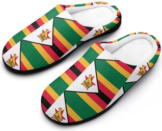 Generic Zimbabwe Flag Mens House Slippers Memory Foam Washable Cotton Slip on Home Shoes