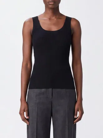 Max Mara Top slim fit in maglia di cotone a coste con scollo a U