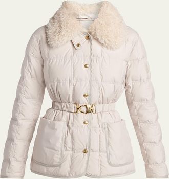 Moncler Cygnes Belted Short Down Jacket