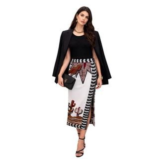 Akep Midi Skirts, female, Multicolor, Size: XL Long Graphic Print Skirt