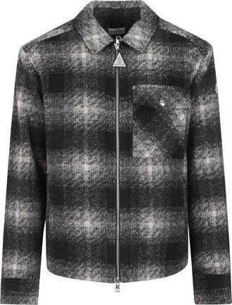 Moncler Check Logo-Patch Overhemdjack - Heren - Jassen - Zwart - Maat: XL Zijde