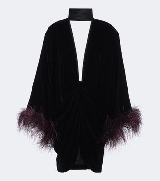 Valentino Garavani Feather-trimmed velvet minidress