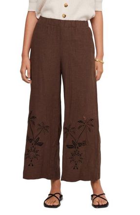 Fifteen Twenty Zora Embroidered Ankle Wide Leg Pants in Brown at Nordstrom, Size X-Large