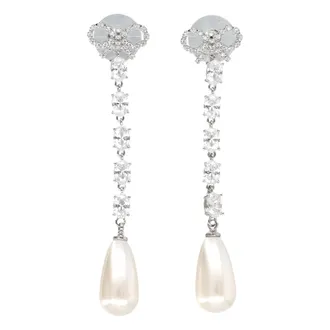 Self Portrait Earrings, female, Gray, Size: ONE SIZE Bow Pearl Droplet Earrings