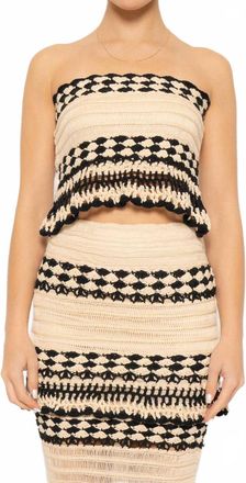 FORE COLLECTION Strapless Crochet Crop Top In Cream Black