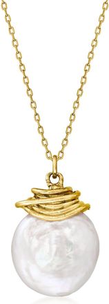 Ross-Simons 15mm Cultured Baroque Coin Pearl Pendant Necklace in 18kt Gold Over Sterling