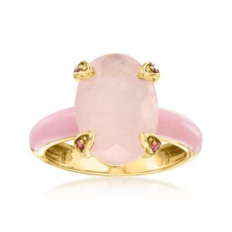 Ross-Simons Rose Quartz Ring With Rhodolite Garnet and Pastel Pink Enamel in 18kt Gold Over Sterling