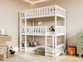 Flair Bea Triple High Bunk Bed in White | Size: Single