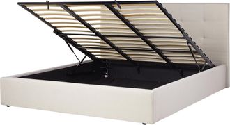 Beliani Cama Con Almacenaje De Tela Beige 180 X 200 Cm Moderno Lorient
