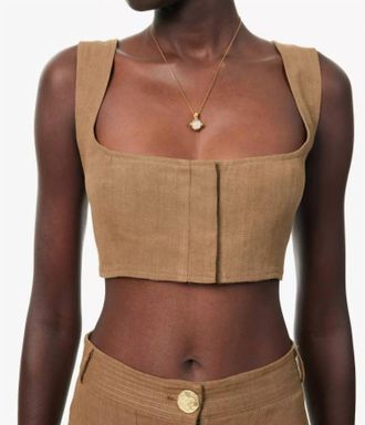 Le Kasha Jirja Linen Bralette In Tabacco