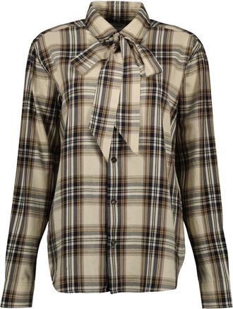 Saint Laurent Overhemden, Dames, Beige, L, Katoen, Vintage Geruite Cassandre Lavalli&egrave;re Blouse