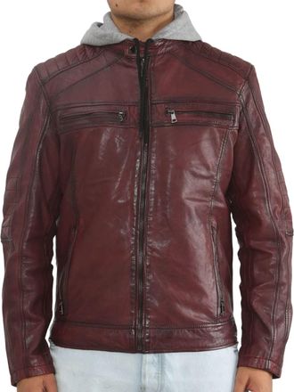 TruClothing Hooded Biker Lamb Leather Jacket