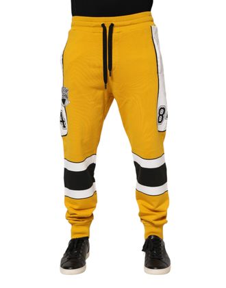 Dolce & Gabbana Yellow Print Cotton Drawstring Jogger Mens Pants