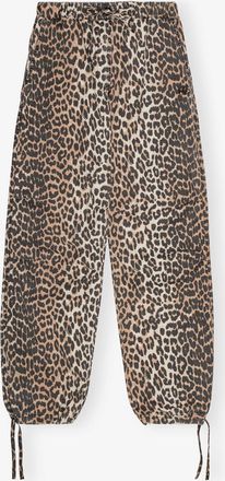 Ganni Brown Leopard Washed Cotton Canvas Drawstring Pants - Size 32 Elastane