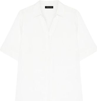 Fiorella Rubino Boxy Shirt in Linen and Viscose Blend - Dames - Overhemden - Wit - 7XL - Katoen - Overhemden