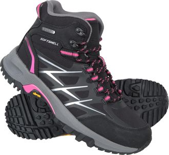 Mountain Warehouse Byzantine Womens Vibram Boots with Rubber Outsole Waterproof Walking Shoes Black Textile - Size UK 7