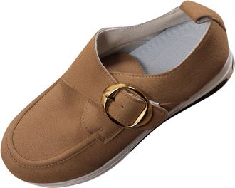 Generic Khaki Ladies Fashion Footwear with Buckle and Thick Sole for Height Enhancement Comfortable for Autumn Winter Leisure