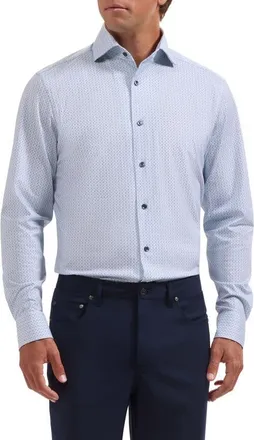Bugatchi Devon OoohCotton Geo Print Button-Up Shirt in Air Blue at Nordstrom, Size Xx-Large