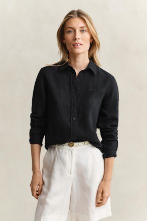 GANT Women Regular Fit Linen Shirt (46) BLACK