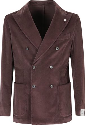 L.B.M. 1911 Eggplant Double-Breasted Corduroy Cotton-Blend Blazer