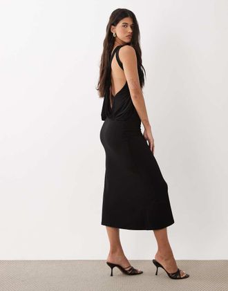 Asos Vestito lungo sinuoso nero con nodo drappeggiato sul retro
