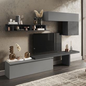 Lc Mobili Mueble De Pared Contempor&aacute;neo Gris Con Estantes Suspendidos Infinity 25
