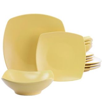 Gibson Home Zen Buffetware 12 Piece Square Fine Ceramic Dinnerware Set in Yellow at Nordstrom