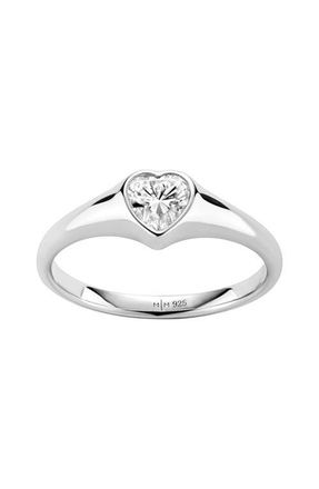 Made by Mary CZ Heart Signet Ring in Silver at Nordstrom, Size 10