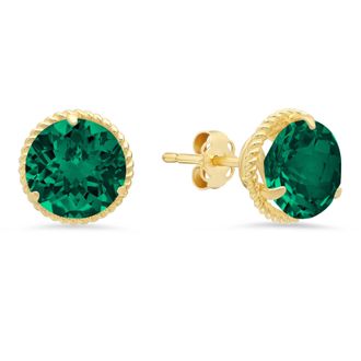 MAX + STONE 14k Yellow Gold Roped Halo Round-Cut Gemstone Stud Earrings (8mm)