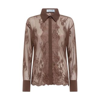 Blugirl Shirts, female, Brown, Size: 2XS Flower-lace Shirt