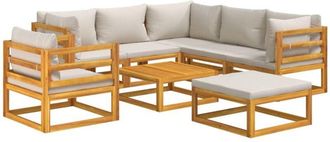 vidaXL Set Muebles De Jard&iacute;n 8 Pzas Madera Maciza Y Cojines Gris Claro Vidaxl