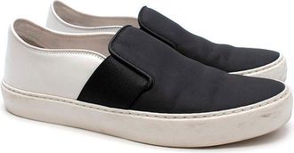 Chanel Black & White Leather Slip-On Sneakers Size 37