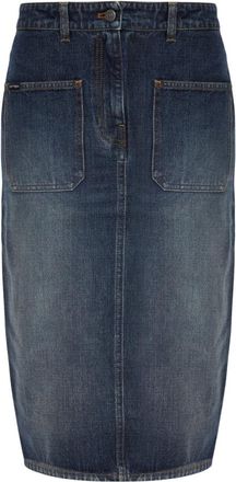 Courr&egrave;ges Rokken, Dames, Blauw, 2Xs, Denim, Denim Midi Rok met Patchzakken