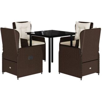 vidaXL Vidaxl - Set Comedor De Jard&iacute;n 5 Piezas Y Cojines Rat&aacute;n Sint&eacute;tico Marr&oacute;n