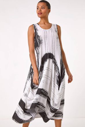 Roman Abstract Print Bubble Midi Dress