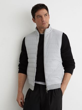 Reiss Soft Grey Funnel-neck Quilted Knit Gilet, Xxl