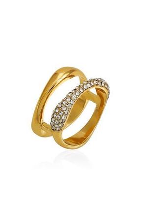Vince Camuto Pav&eacute; Crystal Double Band Ring in Gold Tone at Nordstrom Rack, Size 7