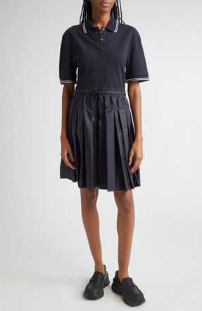 Moncler Mixed Media Polo Dress in Dark Navy Blue at Nordstrom, Size Xx-Large